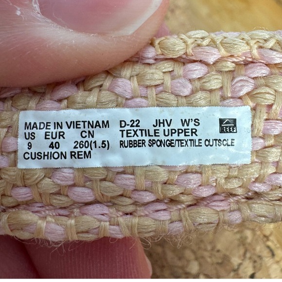 Reef Cushion Rem Pink Tan Woven Strappy Cork Footbed Sandals Womens 9 D-22 JHV - Picture 5 of 11